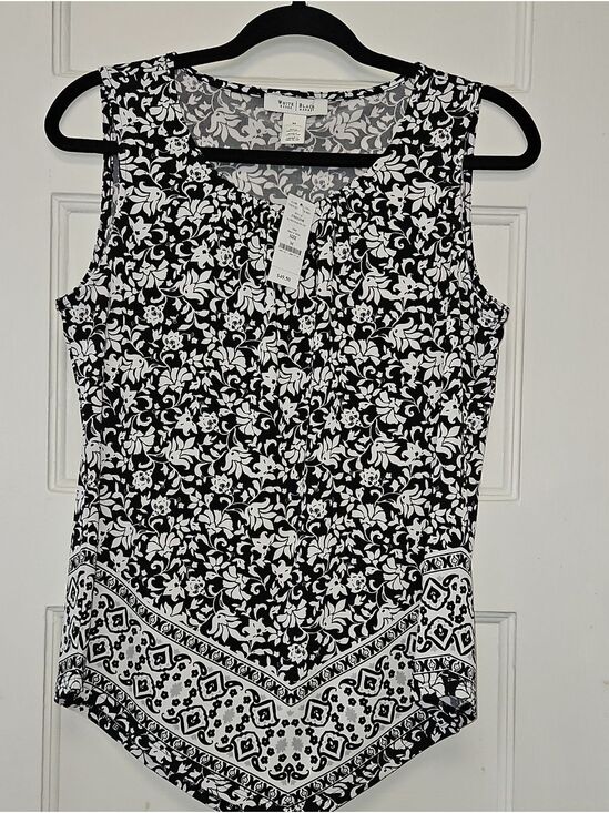 White House Black Market Tops - WHBM Black and White Floral Border Tank Top Med